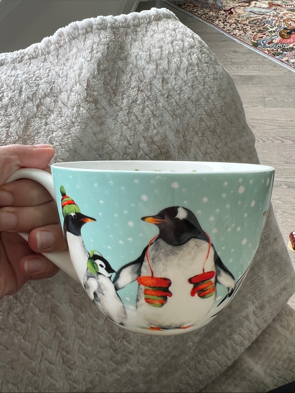 Winter Penguin Ceramic Mug in Mint